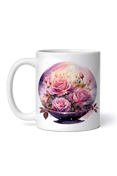 OEM Cană albă personalizată, glob de cristal cu trandafiri roz, INOVATIX®. 330ml