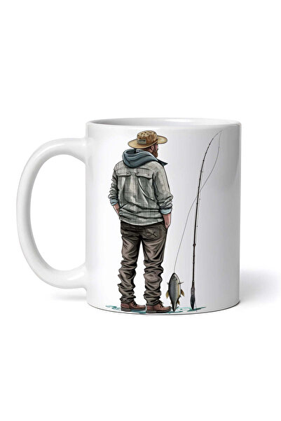 OEM Cană albă personalizată, Pescar cu pește în undiță, INOVATIX®. 330ml