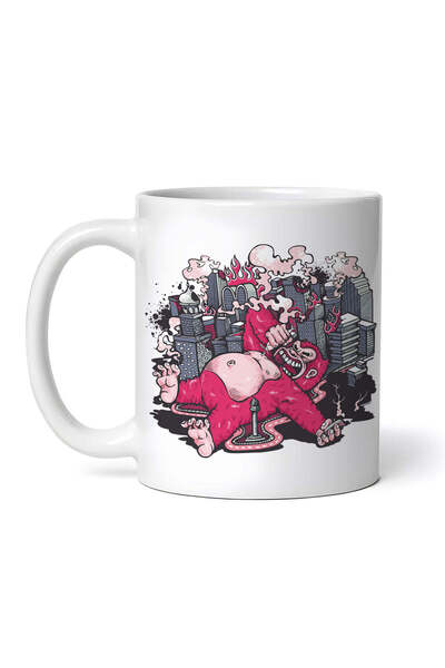 OEM Cană albă personalizată, Gorila distruge orașul, INOVATIX®. 330ml