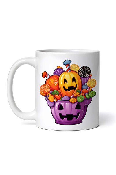 OEM Cană albă personalizată, dovleac violet de Halloween cu acadele, INOVATIX...