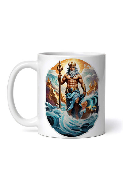 OEM Cană albă personalizată, zeul grec Poseidon cu coroană și sceptru, INOVAT...