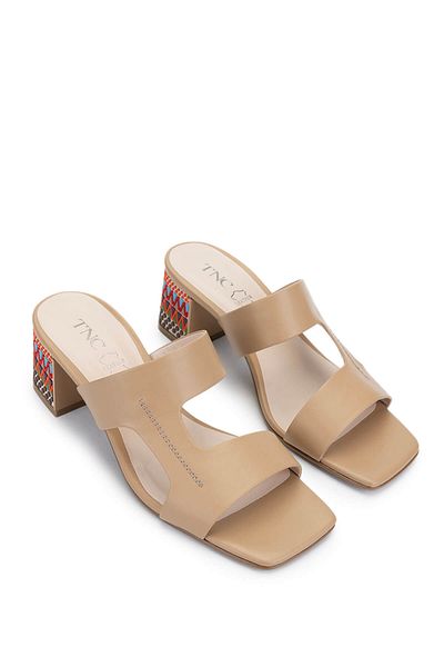 Tamer Tanca Women's Genuine Leather Camel Heeled Slippers