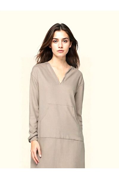 Hayalet Exclusive Design Slit V-Neck Long Linen Dress