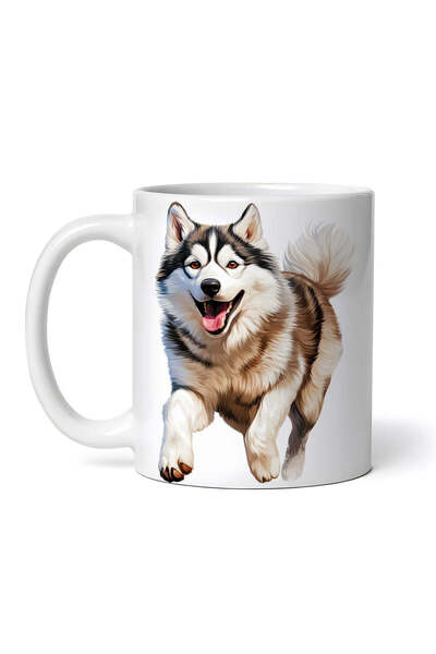 OEM Εξατομικευμένη λευκή κούπα, Σιβηρικό Χάσκι για τρέξιμο, INOVATIX®. 330ml