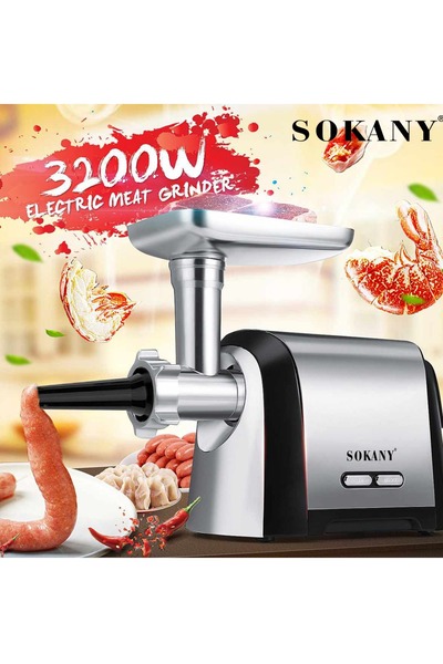 SOKANY Meat Grinder, 3200W, Meat Mincer, Stainless Steel, Grinding Meat, Fish, Vegetable, SK-088 Silver