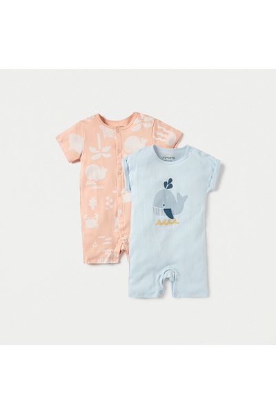 Juniors Printed Sleepsuit with Short Sleeves and Round Neck - Set of 2