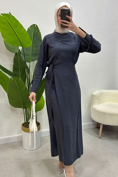 Tesettür Diyarı Γυναικεία Ρούχα Hijab Πλαϊνή Λεπτομερή Φούστα Πουκάμισο - Anthracite