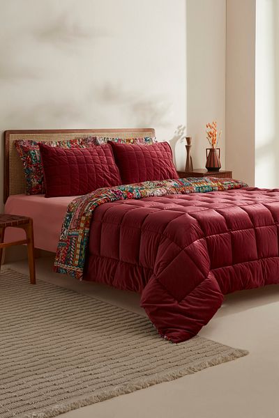 Karaca Home طقم نوم/راحة مزدوج فاخر من داريل، أحمر داكن
