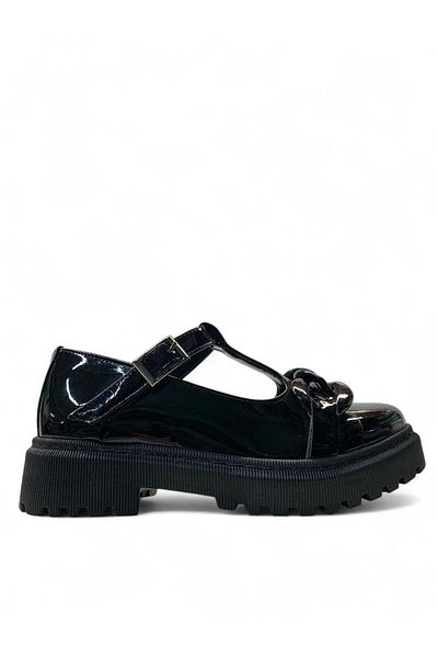 Tuğba Ortopedi 103 Orthopedic Girl's Black Patent Leather Banded School Ballerinas