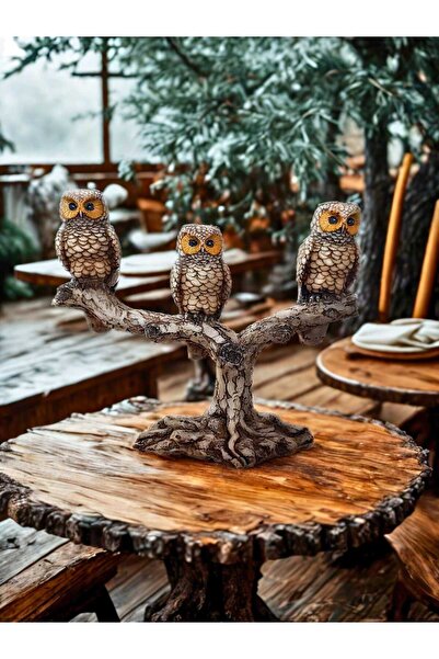 Yaratıcı sanatlar atölyesi Ağaç Üstünde 3'lü Baykuş Figürlü Şamdan Mum Şamdanı Dekoratif Şamdan Mumluk