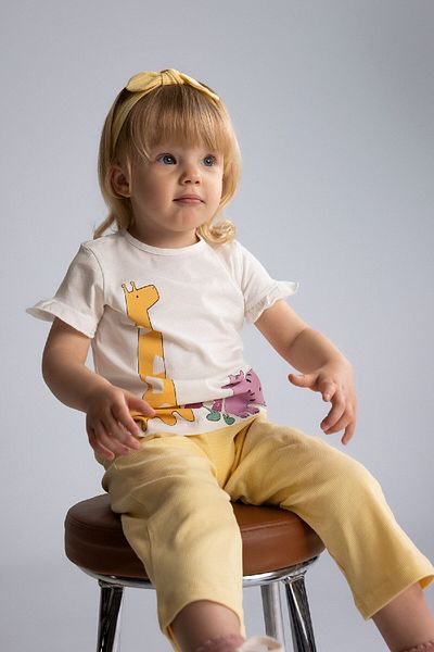DeFacto Baby Girl 3 Piece Set Ribbed Camisole Printed Short Sleeve T-Shirt Elastic Waist Bottom Hair Band E8143A525