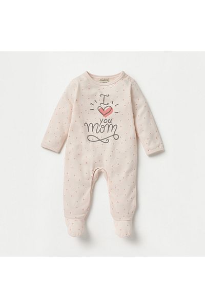 Juniors All-Over Heart Print Closed Feet Sleepsuit with Long Sleeves