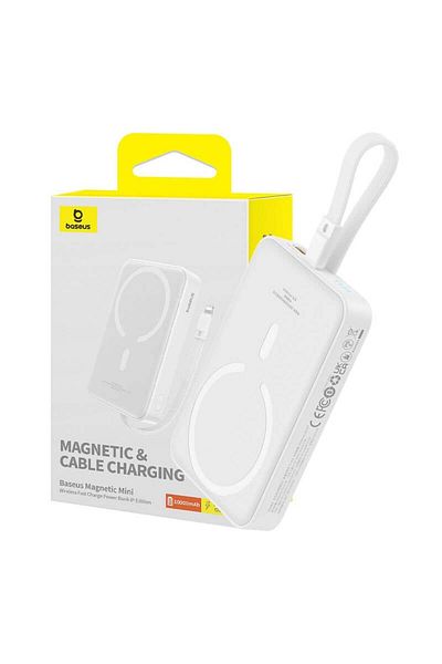 Baseus External Battery, Baseus, Magnetic, Fast Charging, USB-C, 10000mAh, 20W, Magnetic Mini, White