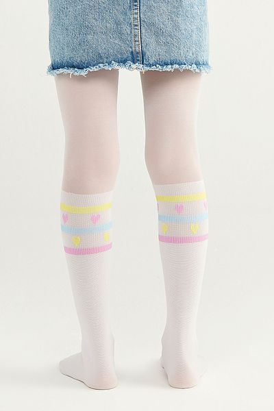 Penti Бял чорапогащник Pretty Mini Hearts Line