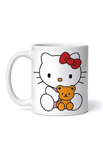 OEM Cană albă personalizată, Hello Kitty cu ursuleț de pluș, INOVATIX®. 330ml