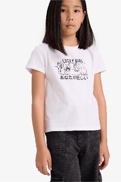 DeFacto Girl's Crew Neck Printed Short Sleeve T-Shirt E5904A825Sm