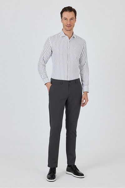 İmza Dark Anthracite Patterned Dobby Side Pocket Straight Leg Comfort Fit Cotton Casual Chino Trousers 1003250122