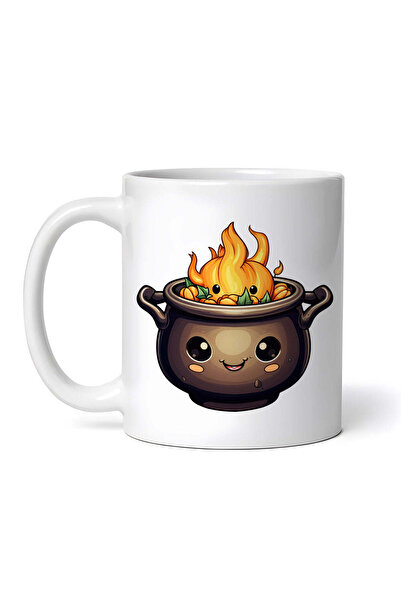 OEM Cană albă personalizată, Halloween Happy Pot cu flăcări, INOVATIX®. 330ml