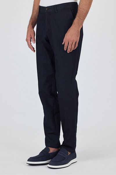 İmza Dark Navy Gabardine Side Pocket Straight Leg Casual Comfort Fit Cotton Chino Trousers 1003250211