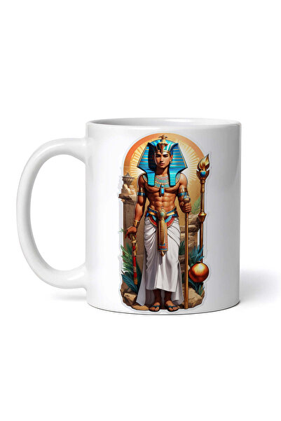OEM Cană albă personalizată, Zeul egiptean Thot cu sceptru, INOVATIX®. 330ml