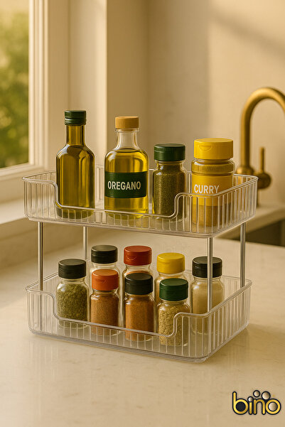 Bino 2 Katlı Şeffaf Mutfak Rafı Baharatlık Tezgah Üstü Yağlık Kavanoz Düzenle...