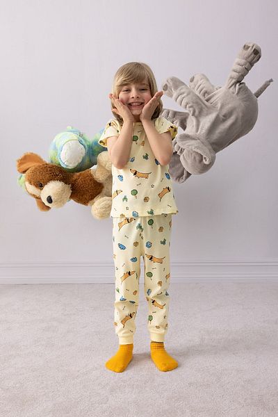 DeFacto Baby Boy Pajama Set: Short Sleeve with Print, Combed Cotton Top Waist and Elastic Long Bottom
