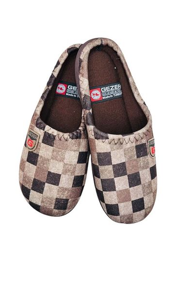 GEZER Men's Slippers, Brown With Checks, Size 42, 26.5 Centimeters, Comfortable And Warm
