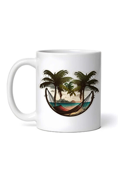 OEM Εξατομικευμένη λευκή κούπα, Αιώρα στην παραλία με φοίνικες, INOVATIX®. 330ml