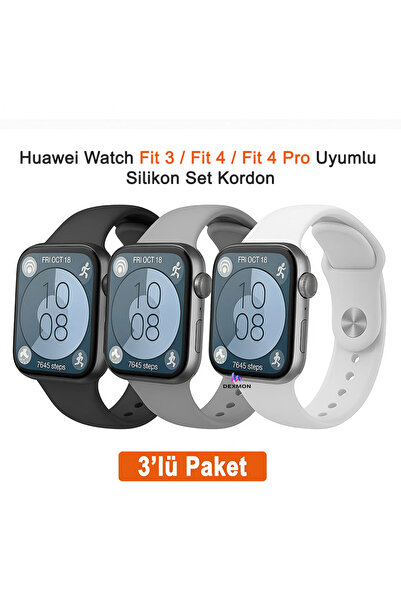 Dexmon Huawei Watch Fit 3 / Fit 4 / Fit 4 Pro Uyumlu 3 Lü Silikon Kordon Seti...