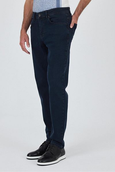 İmza Σκούρο Navy Blue Gabardine 5 τσέπες ίσιο πόδι Casual Slim Fit βαμβακερό τζιν παντελόνι 1023250154