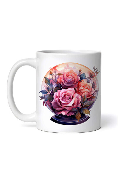 OEM Cană albă personalizată, glob de cristal cu trandafiri portocalii, INOVAT...