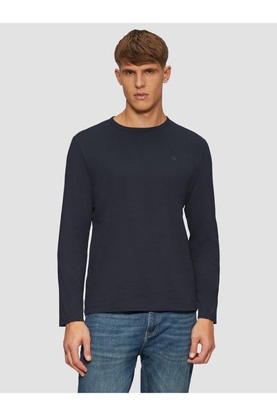 s.Oliver Men's Long Sleeve T-shirt, Crew Neck, Logo, Navy