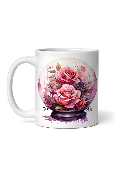 OEM Cană albă personalizată, glob de cristal cu trandafiri roșii, INOVATIX®. ...