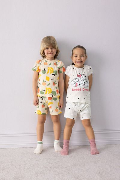 DeFacto Set de pijamale pentru fete 101 Dalmatians, cu mâneci scurte, din bumbac pieptănat, cu talie elastică