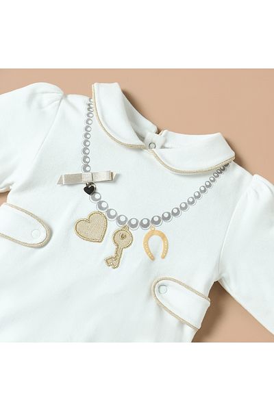 giggles Juniors Embroidered Sleepsuit with Peter Pan Collar and Long Sleeves
