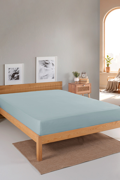 Karden Flower Cearșaf de pat elastic Ranforce, simplu, 100% bumbac, albastru ...