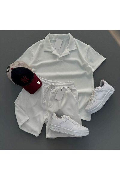 WEARTEX Ribbed Ottoman Fabric Polo Neck Unisex T-Shirt and Shorts Set
