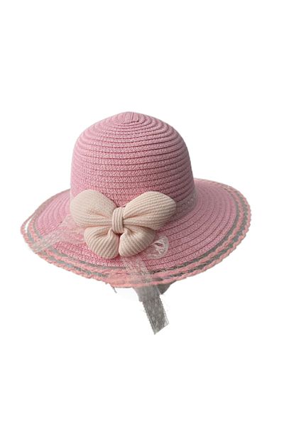 Kitti Baby Girl Children's Bow Detailed Straw Hat (2-6 Years)