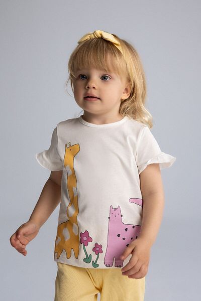 DeFacto Baby Girl 3 Piece Set Ribbed Camisole Printed Short Sleeve T-Shirt Elastic Waist Bottom Hair Band E8143A525