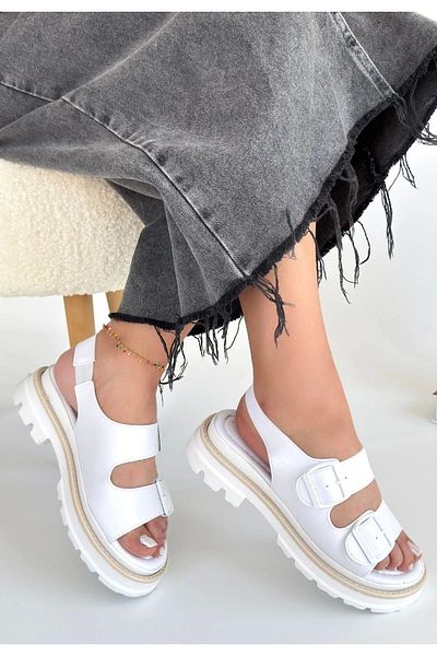 KAZAX Milta White Skin Sandals