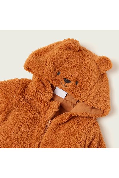 Juniors Textured Closed Feet Sleepsuit with Long Sleeves and Hood