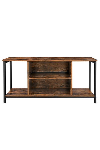 EqiEch Rustic Brown Tv Stand With Open Shelves & Metal Frame For Living Room, 110x40x50cm