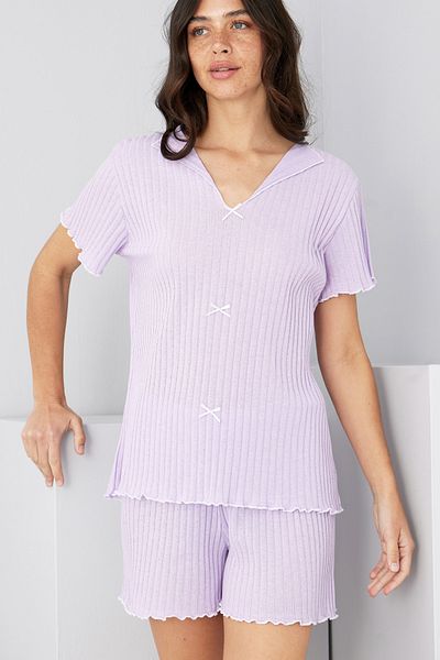Siyah İnci Lilac Seasonal Thin Bow Shorts Suit7880