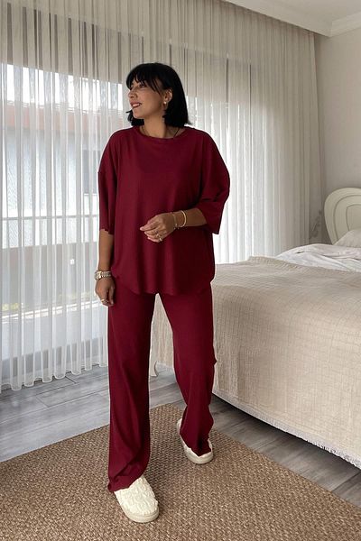 MJAMASS Claret Red Casual T-Shirt Set