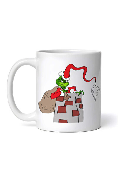 OEM Cană albă personalizată, Grinch coboară pe coș, INOVATIX®. 330ml