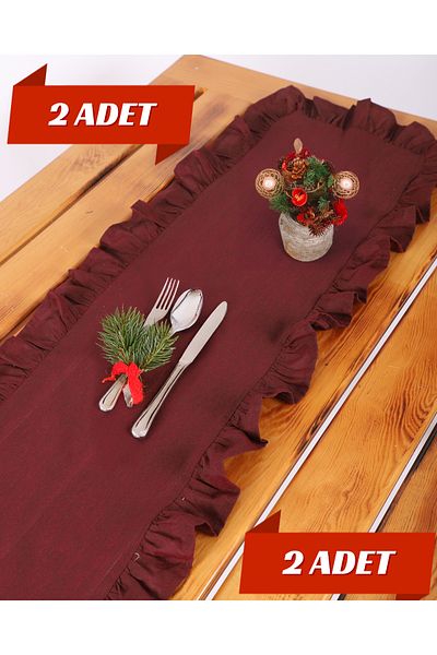 ÇIQRIK HOME 2 Pieces Natural Frilly Vintage Claret Red Runner Ranır 40X110 cm