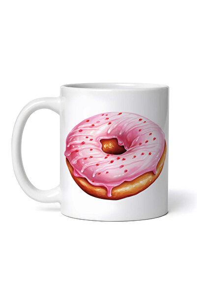 OEM Εξατομικευμένη λευκή κούπα, Ντόνατ με ροζ γλάσο, INOVATIX®. 330ml