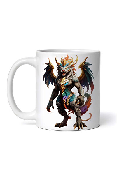 OEM Cană albă personalizată, personaj mitologic Himeră în picioare, INOVATIX®. 330ml