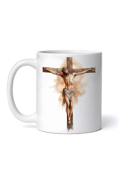 OEM Εξατομικευμένη λευκή κούπα, ο Ιησούς στον σταυρό, INOVATIX®. 330ml