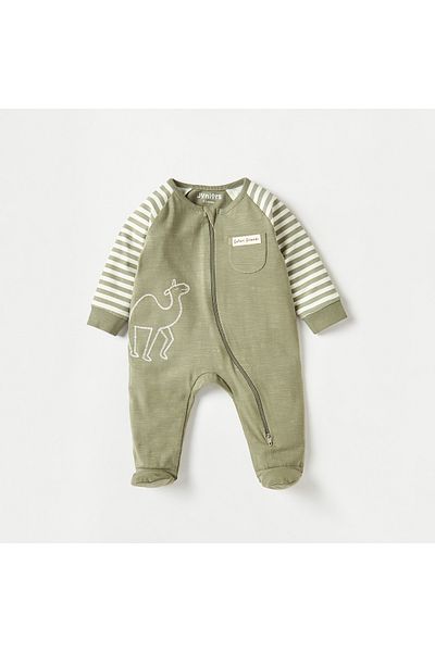 Juniors Embroidered Camel Long Sleeves Sleepsuit with Zip Closure